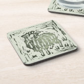 Block Print Sheep Donkey Quilt - green sheep. Bier Onderzetter (Linkerzijde)