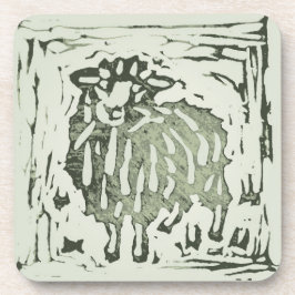 Block Print Sheep Donkey Quilt - green sheep. Bier Onderzetter