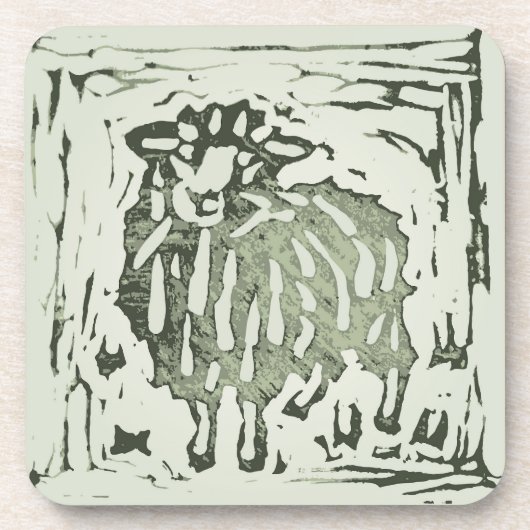 Block Print Sheep Donkey Quilt - green sheep. Bier Onderzetter (Voorkant)