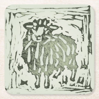 Block Print Sheep Donkey Quilt - green sheep. Kartonnen Onderzetters