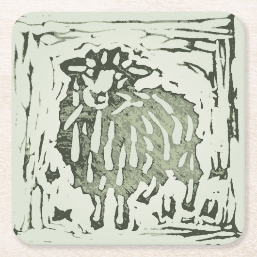 Block Print Sheep Donkey Quilt - green sheep. Kartonnen Onderzetters (Voorkant)