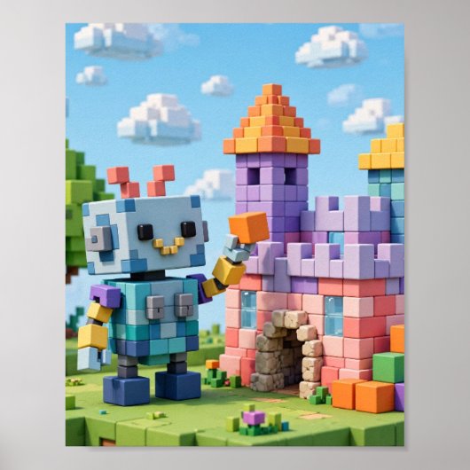 Block voor Block — Voxel Robot Builder Poster (Voorkant)