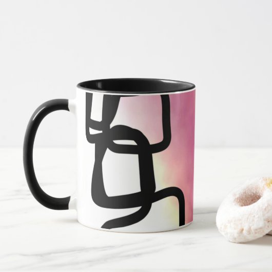 Blockchain: Abstract roze, geel, zwart en wit Mok (Met donut)