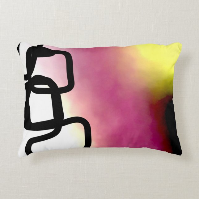 Blockchain: Abstract Roze, Geel, Zwart & Wit Accent Kussen (Voorkant)