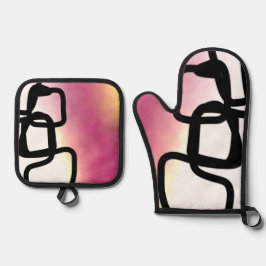 Blockchain: Abstract Roze, Geel, Zwart & Wit Ovenwant & Pannenlap Set