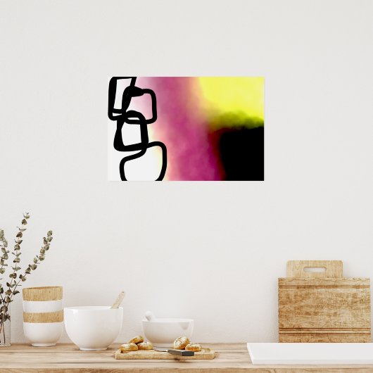 Blockchain: Abstract Roze, Geel, Zwart & Wit Poster (Keuken)