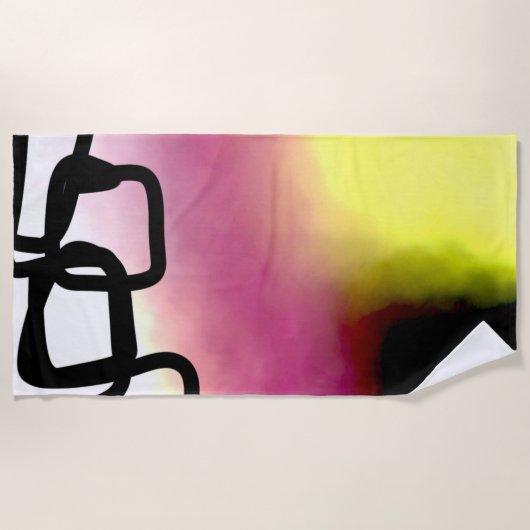 Blockchain: Abstract Roze, Geel, Zwart & Wit Strandlaken (Voorkant)