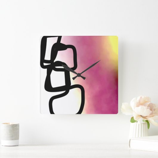 Blockchain: Abstract Roze, Geel, Zwart & Wit Vierkante Klok (Huis)