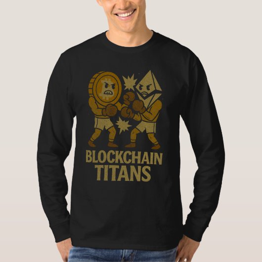 Blockchain Titans™ Bitcoin versus Ethereum Crypto T-shirt (Voorkant)