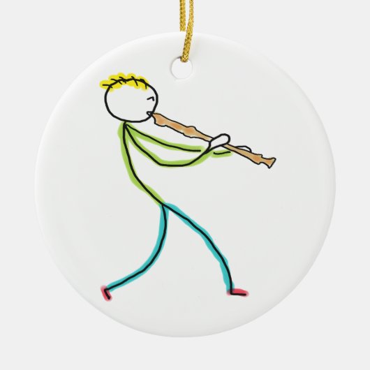 Blockfluitspelende Stickman Keramisch Ornament (Voorkant)