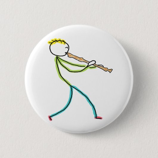 Blockfluitspelende Stickman Ronde Button 5,7 Cm (Voorkant)