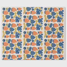 Blockprint Fruitkunst - Retro Besjes Botanisch Cadeaupapier