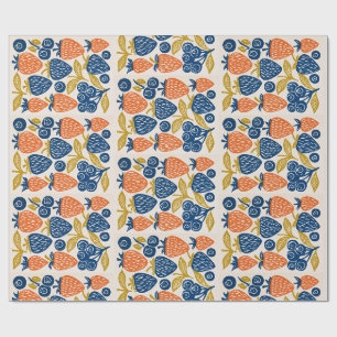 Blockprint Fruitkunst - Retro Besjes Botanisch Cadeaupapier