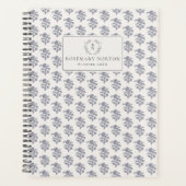 Blockprint geïnspireerde blauwe bloemen planner (Voorkant)