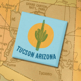 Blockprint Stijl Tucson Arizona Saguaro Cactus Magneet