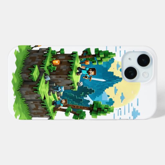 BlockQuest Adventures - Pixel Art iPhone 15 hoesje (Achterkant (horizontaal))