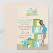 Blocks Baby shower Invitation Afro-Amerikaanse jon Kaart (Voorkant / Achterkant)