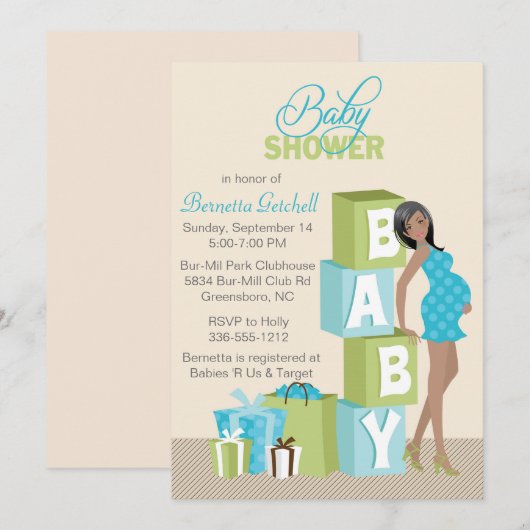 Blocks Baby shower Invitation Afro-Amerikaanse jon Kaart (Voorkant / Achterkant)