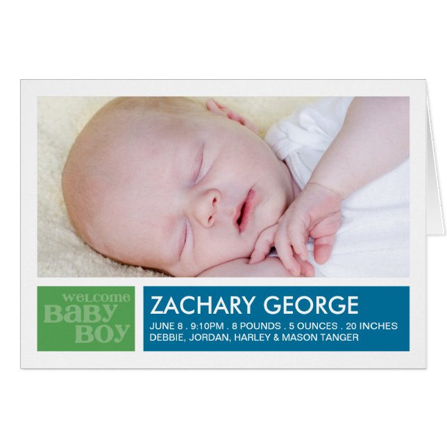 Blocks Boy Announcement Notecard (Voorkant Horizontaal)