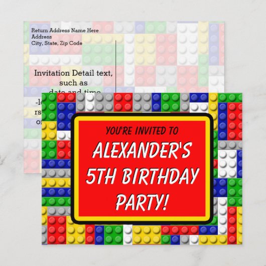 Blocks Jongen uitnodiging voor een feest (Voorkant / Achterkant)