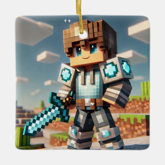 Blockstyle Dark Dragon Diamond Sword Keramisch Ornament (Voorkant)