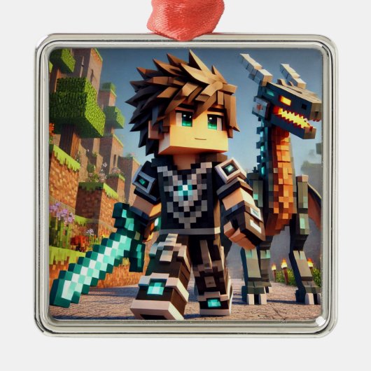 Blockstyle Dark Dragon Diamond Sword Metalen Ornament (Voorkant)