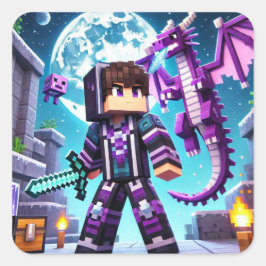 Blockstyle Dark Dragon Diamond Sword Vierkante Sticker