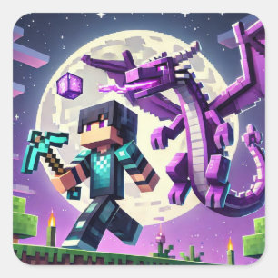 Blockstyle Dark Dragon Diamond Sword Vierkante Sticker