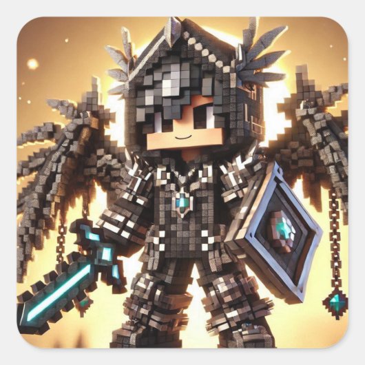 Blockstyle Dark Dragon Diamond Sword Vierkante Sticker (Voorkant)