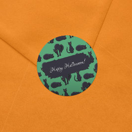 Blocky Black Cats Halloween Pixel Art Patroon Ronde Sticker