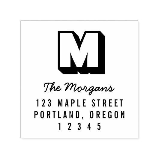 Blocky Monogram Script Achternaam Retouradres Zelfinktende Stempel (Design)