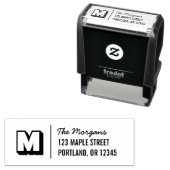 Blocky Monogram Script Familienaam Retouradres Zelfinktende Stempel (In situ)