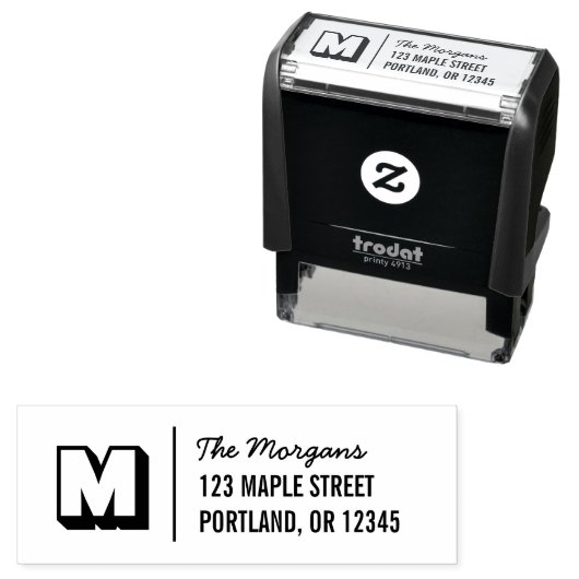 Blocky Monogram Script Familienaam Retouradres Zelfinktende Stempel (In situ)