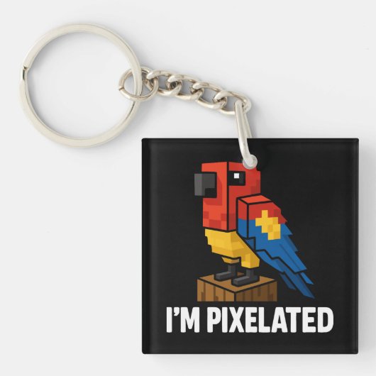 Blocky Oerwoud Parrot Pixelated Parrot Pixel Art Sleutelhanger (voorkant)
