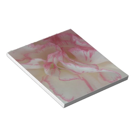 Blocnote met witte en roze anjer (Schuin)