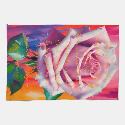 Blode roze roze roze roze in bloem gedicht Bohemia Theedoek (Horizontaal)
