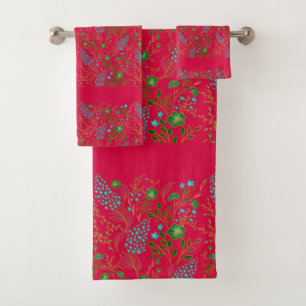 Bloed borduurpatroon tonen bloemen rode achtergron bad handdoek