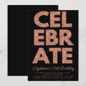 Bloed CELEBRATE Black, Roos Gold Glitter Birthday Kaart (Voorkant / Achterkant)