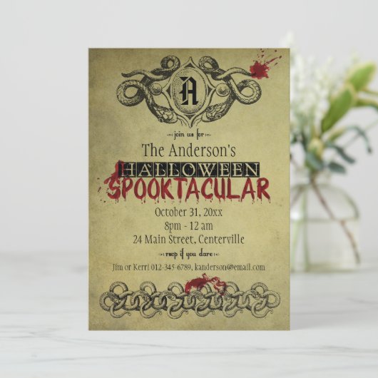 Bloed en slangen Halloween Spooktaculaire uitnodig Kaart (Staand voorkant)