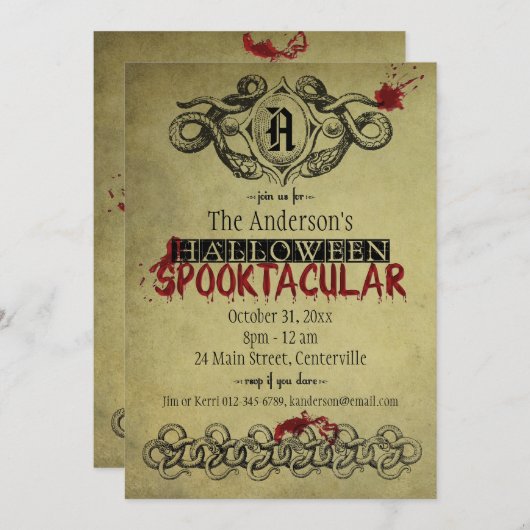 Bloed en slangen Halloween Spooktaculaire uitnodig Kaart (Voorkant / Achterkant)