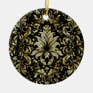 Bloed- en tafelolijven, zwart, goud en glitter keramisch ornament