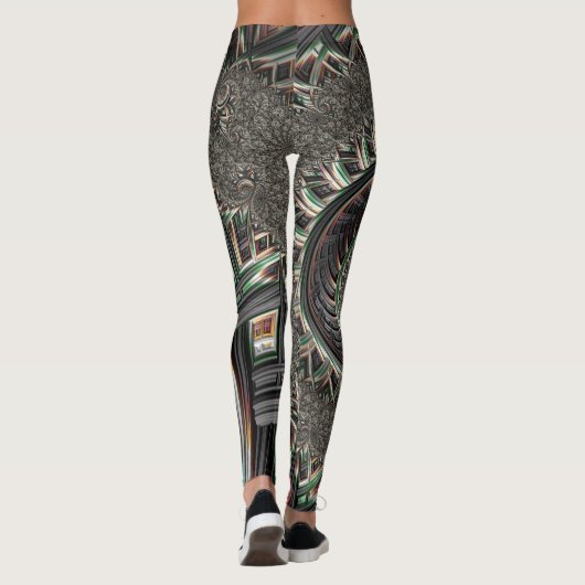 Bloed Fractal Metallic Stripes Nautilus Swirl Leggings (Achterkant)