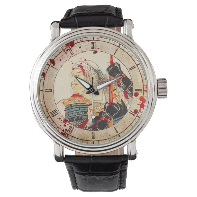 bloed gespatterd Legendary Samurai Warrior Horloge (Voorkant)
