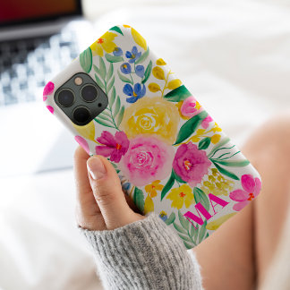 Bloed girale roze florale waterverf monogram Case-Mate iPhone case