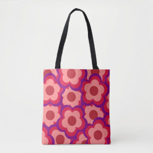 Bloed kleurenpatroon Hippie Flower Tote Bag