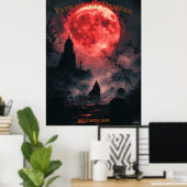 Bloed Maan Graveyard Halloween met Dark Cloaked Poster (Thuiskantoor)