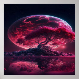 Bloed Maan stijgt. Paarse roze maanfantasie Poster