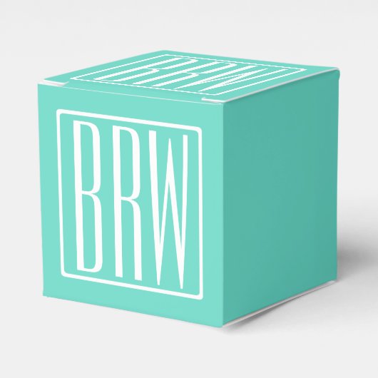 Bloed modern 3 Initialen monogram | White on Aqua Bedankdoosjes (Voorkant Zijde)