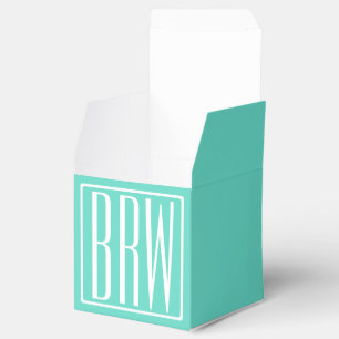 Bloed modern 3 Initialen monogram White on Aqua Bedankdoosjes