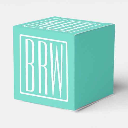 Bloed modern 3 Initialen monogram | White on Aqua Bedankdoosjes (Achterkant)